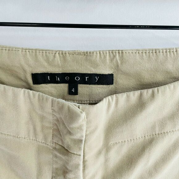 Theory Wide Leg Pants Khaki Mid Rise Stretch Lightweight Neutral Office Size 4 - Picture 6 of 10